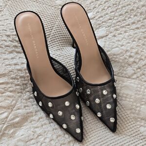 Loeffler Randall Paloma Black Mesh Studded Heels Designer Cocktail | 7.5